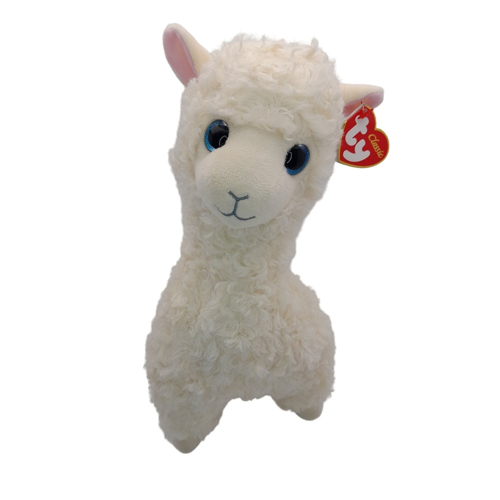 Ty Classic Lily the Llama Cream Curly Plush Stuffed Animal Blue Eyes 11 inch
